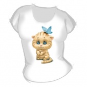 Женская футболка "Котёнок с бабочкой" с принтом