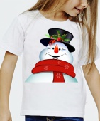 Новогодняя футболка "Снеговик 26" детская с принтом на сайте mosmayka.ru