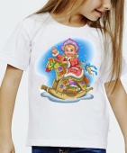 Новогодняя футболка "Снегурочка на лошадке" детская с принтом на сайте mosmayka.ru
