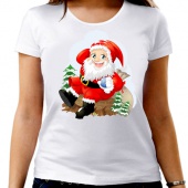 Новогодняя футболка "Весёлый дед мороз 2" женская с принтом на сайте mosmayka.ru