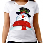 Новогодняя футболка "Снеговик 26" женская с принтом на сайте mosmayka.ru
