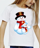 Новогодняя футболка "Два снеговика" детская с принтом на сайте mosmayka.ru