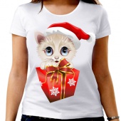 Новогодняя футболка "Котик" женская с принтом