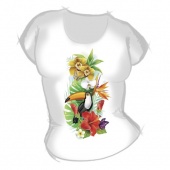 Женская футболка "Цветы с птицей" с принтом на сайте mosmayka.ru