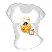 Женская футболка "Смайл-ангел" с принтом на сайте mosmayka.ru