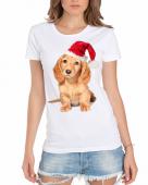 Новогодняя футболка "Новогодний щенок" женская с принтом на сайте mosmayka.ru