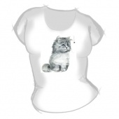 Женская футболка "Кошка с паучком" с принтом на сайте mosmayka.ru