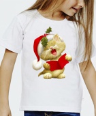 Новогодняя футболка "Поющий котик" детская с принтом на сайте mosmayka.ru