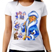 Новогодняя футболка "Снегурочки" женская с принтом