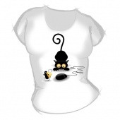 Женская футболка "Кот с мышками" с принтом на сайте mosmayka.ru