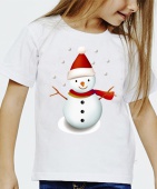 Новогодняя футболка "Снеговик 27" детская с принтом на сайте mosmayka.ru