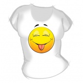 Женская футболка "Смайл с языком" с принтом на сайте mosmayka.ru