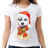 Новогодняя футболка "Собачка 16" женская с принтом