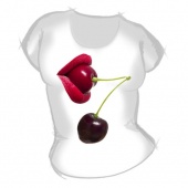 Женская футболка "Губы с вишнями" с принтом