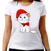 Новогодняя футболка "Новогодний котёнок" женская с принтом на сайте mosmayka.ru