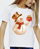 Новогодняя футболка "Снеговик 23" детская с принтом на сайте mosmayka.ru