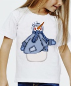 Новогодняя футболка "снеговик 43" детская с принтом на сайте mosmayka.ru