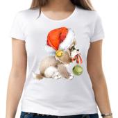 Новогодняя футболка "Собачка 13" женская с принтом