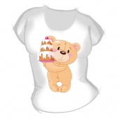 Женская футболка "Мишка с тортом" с принтом на сайте mosmayka.ru