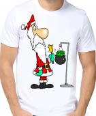 Новогодняя футболка "Дед мороз с колокольчиком" мужская с принтом на сайте mosmayka.ru