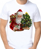 Новогодняя футболка "Дедушка Мороз с подарками" мужская с принтом