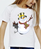 Новогодняя футболка "Снеговик 21" детская с принтом на сайте mosmayka.ru
