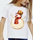 Новогодняя футболка "Снеговик 20" детская с принтом на сайте mosmayka.ru