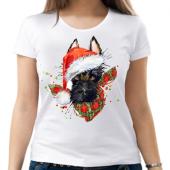 Новогодняя футболка "Собачка 11" женская с принтом на сайте mosmayka.ru
