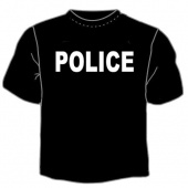 Чёрная футболка "Полиция" с принтом на сайте mosmayka.ru