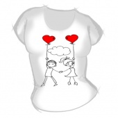 Женская футболка "Парень и девушка с шарами" с принтом на сайте mosmayka.ru