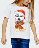 Новогодняя футболка "Собачка 16" детская с принтом на сайте mosmayka.ru