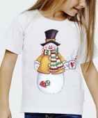 Новогодняя футболка "Снеговик 48" детская с принтом на сайте mosmayka.ru