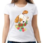 Новогодняя футболка "Собачка 17" женская с принтом