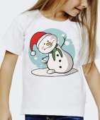Новогодняя футболка "Снеговик 1" детская с принтом на сайте mosmayka.ru