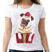 Новогодняя футболка "Собачка 14" женская с принтом на сайте mosmayka.ru
