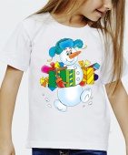 Новогодняя футболка "Снеговик 28" детская с принтом на сайте mosmayka.ru