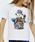 Новогодняя футболка "Снеговик 31" детская с принтом на сайте mosmayka.ru