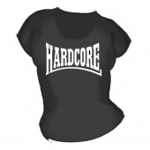 Женская чёрная футболка "Hardcore3" с принтом на сайте mosmayka.ru