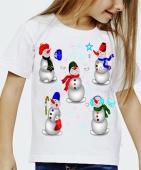 Новогодняя футболка "Снеговики детские" с принтом