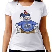 Новогодняя футболка "снеговик со снежинкой" женская с принтом на сайте mosmayka.ru