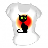 Женская футболка "Чёрная кошка сидит" с принтом на сайте mosmayka.ru