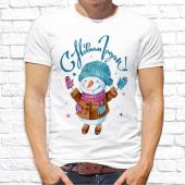 Новогодняя футболка "Снеговик 2018" мужская с принтом на сайте mosmayka.ru