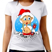 Новогодняя футболка "Снегурка" женская с принтом на сайте mosmayka.ru