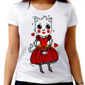 Парная футболка "Модная кошка" женская с принтом на сайте mosmayka.ru