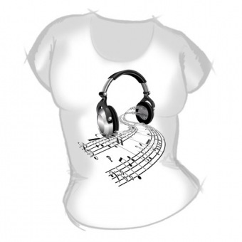 Женская футболка "Наушники и музыка" с принтом на сайте mosmayka.ru