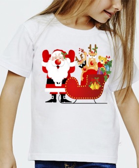 Новогодняя футболка "Дед мороз и сани детские" с принтом на сайте mosmayka.ru