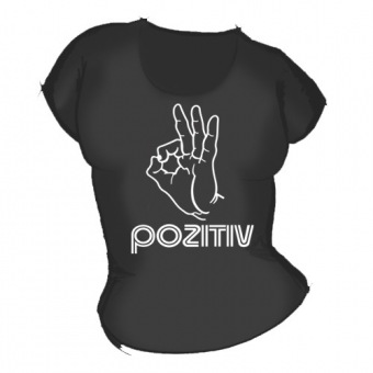 Женская чёрная футболка "Позитив" с принтом на сайте mosmayka.ru
