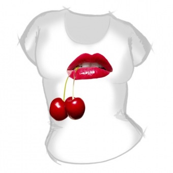 Женская футболка "Вишенки в губах" с принтом на сайте mosmayka.ru