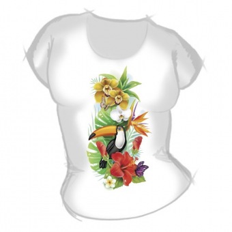 Женская футболка "Цветы с птицей" с принтом на сайте mosmayka.ru