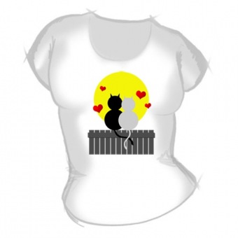 Женская футболка "Кошки на заборе" с принтом на сайте mosmayka.ru